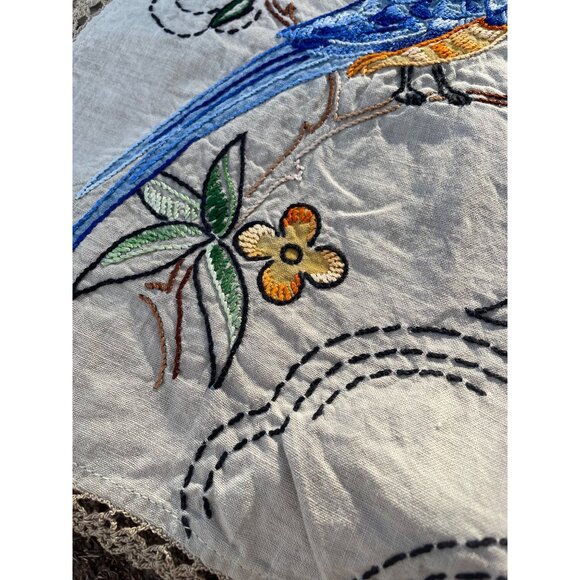 Arts & Crafts Linen Embroidery Table Runner Dresser Scarf Set Bird Of Paradise - Picture 15 of 16